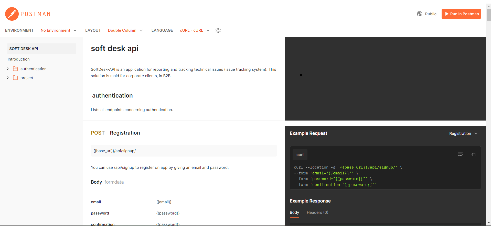 Documentation postman de l'API